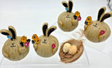 Easter Bunny Figurines Set of 4 with Nest & 2 Eggs Rustic Floral Spring Decor Model