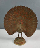 Vintage Brass Peacock Figurine Etched Painted Metal Bird Fan Full Display Model