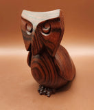Vintage Hand Carved Wood Owl Figurine Mid Century Folk Art "JS" Mark 5" Tall Model