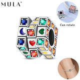 MULA Original 925 Sterling Silver CZ Rotating Square Charm For Women Bracelet Charms
