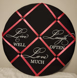 Pink/Black Round Fabric Padded Ribbon Memory/Photo Board 22