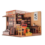 Corner Coffee Shop DIY Book Nook Kit 3D Wooden Puzzle with LED Lights for Adults Model