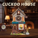 3D Cuckoo Cottage Clock Book Nook Mechanical DIY Wooden Puzzle Miniature Kit Toy Model