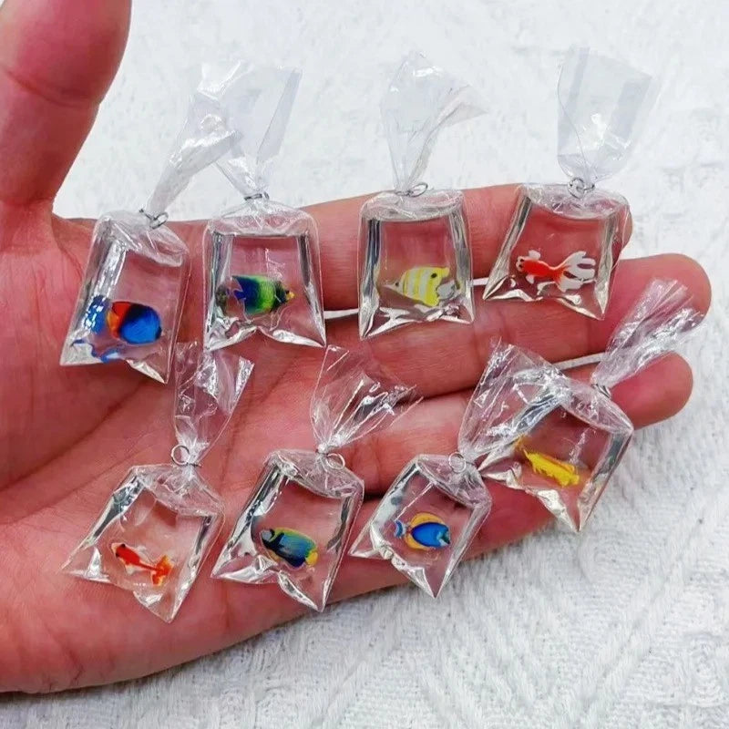 10PCS Transparent Resin Charms Small Fish in Bag Jewelry DIY Pendant Charms