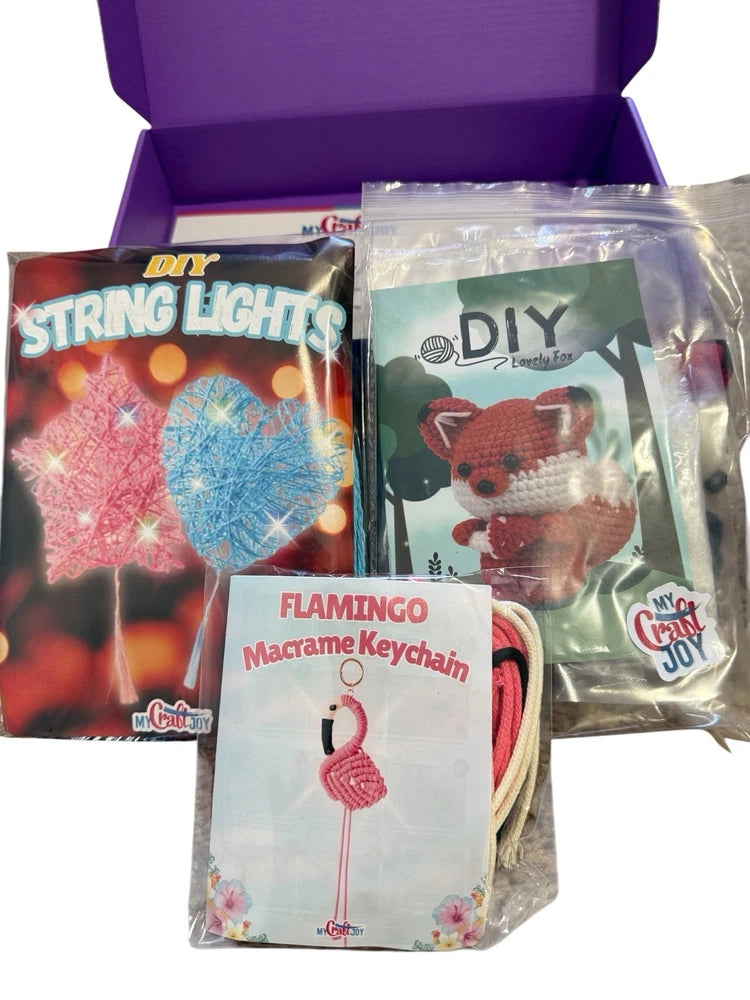 DIY Craft Kit Bundle My Craft Joy String Lights Fox Plush Flamingo Keychain Set Model