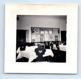 Old Vintage Square Photo TABLES CHAIRS DINING HALL TABLECLOTH BULLETIN BOARD Model
