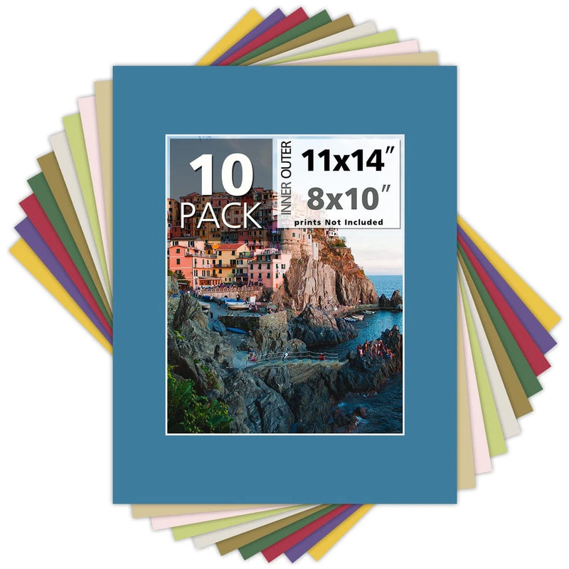 Mat Board Center, Pack of 10 11x14 Mixed Colors White Core Picture Mats for 8... Model