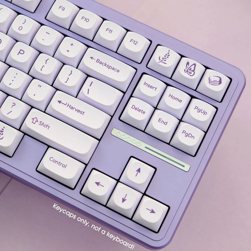 White Peppermint PBT Keycaps Set MA Purple Print for MX Mechanical Keyboards Model