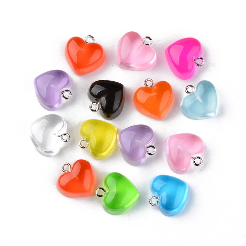 20x Resin Heart Pendants Smooth Dangle Charms Keychain Jewelry Crafts Making Charms