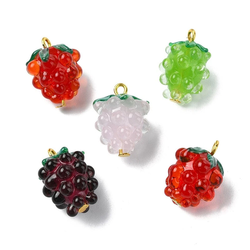 10pcs Cute Grape Lampwork Glass Charms Mini Food Fruit Charms for DIY Jewelry Charms