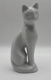 Ceramic Cast White Glazed Seated Cat Statue Figurine MCM Elegant 8.25¡± Crack PIC Model