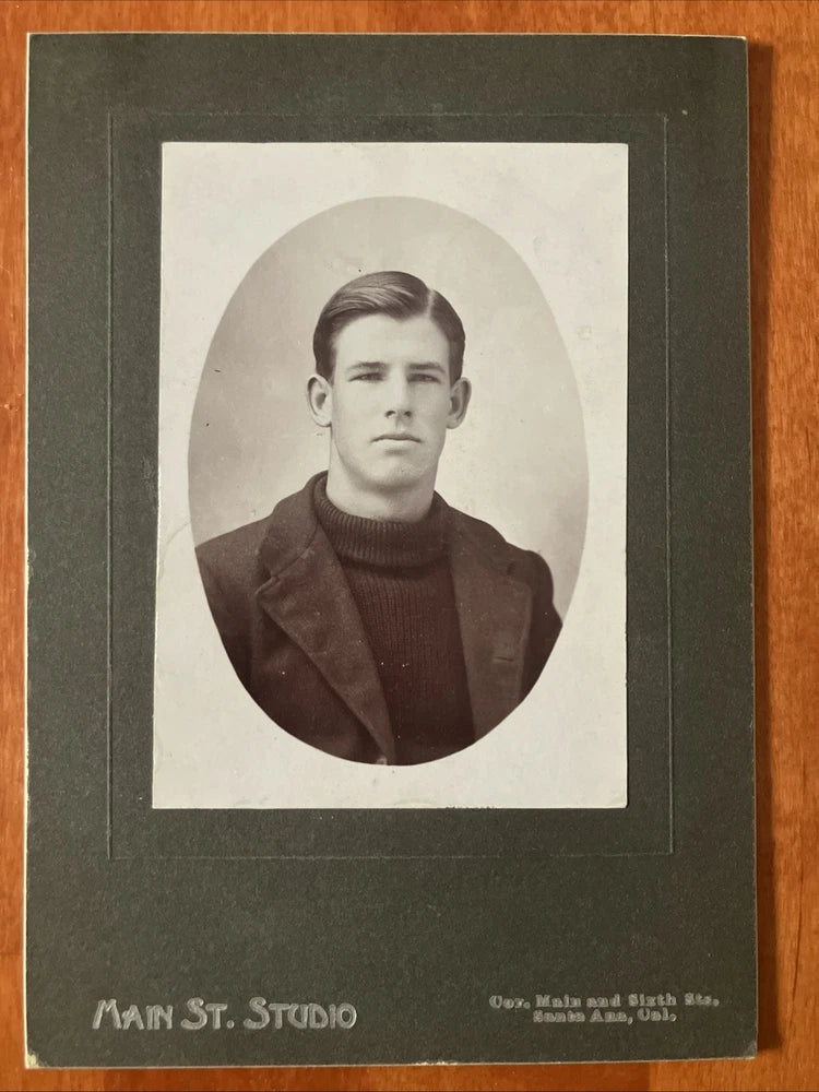 Dashing Man w Turtleneck Sweater Fashion Santa Ana CA Antique Photo On Board 4x6 Model