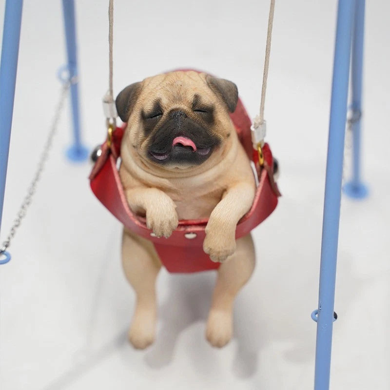1/6 Scale Swing Pug Dog Model Animal Figure Home Car Prop Sence Ornament Model