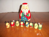 6" Terry's Village Wooden Nesting Santa & 8 Mini Reindeer Model