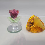 Swarovski Figurine Pink Tulip W/Display Mirror & Orange Gem Lot Model