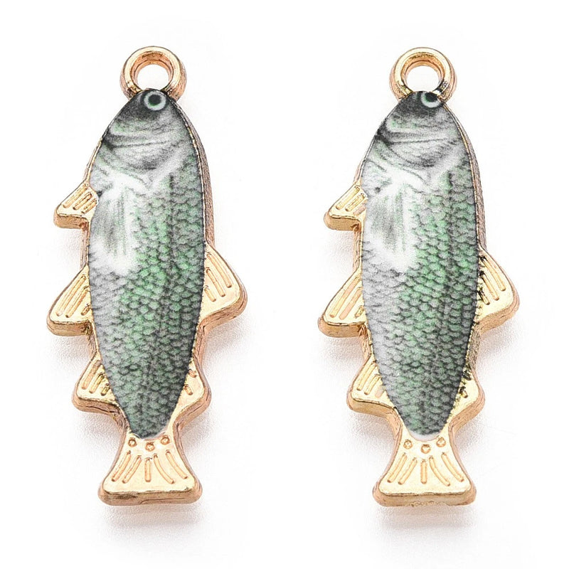 100pcs Alloy Enamel Green Fish Charms Gold Pendants for Jewelry Making Earrings Charms