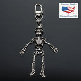 Vintage Silver Jointed Skeleton Bones Skull Charm Pendant Key Ring Clip Gift Charms