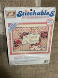 STITCHABLES COUNTED Cross Stitch Kit 72112 SISTER FRIEND 10X8 PINK FRAME NOS Model