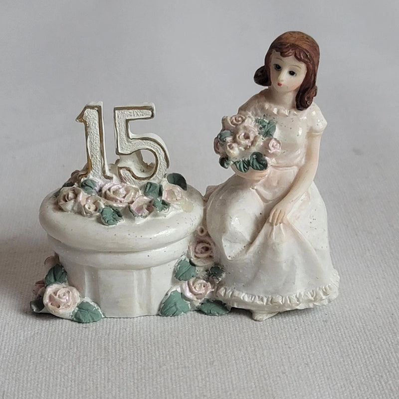 Vintage 15th Birthday Girl In White Dress With Flowers Model