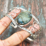 Labradorite Gemstone Handmade 925 Sterling Silver Cuff Bangle Adjustable Jewelry Charms