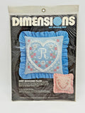 Vtg 1984 Dimensions Heart Monogram Pillow Net Darning Lace Kit 4804 13" x 13" Model