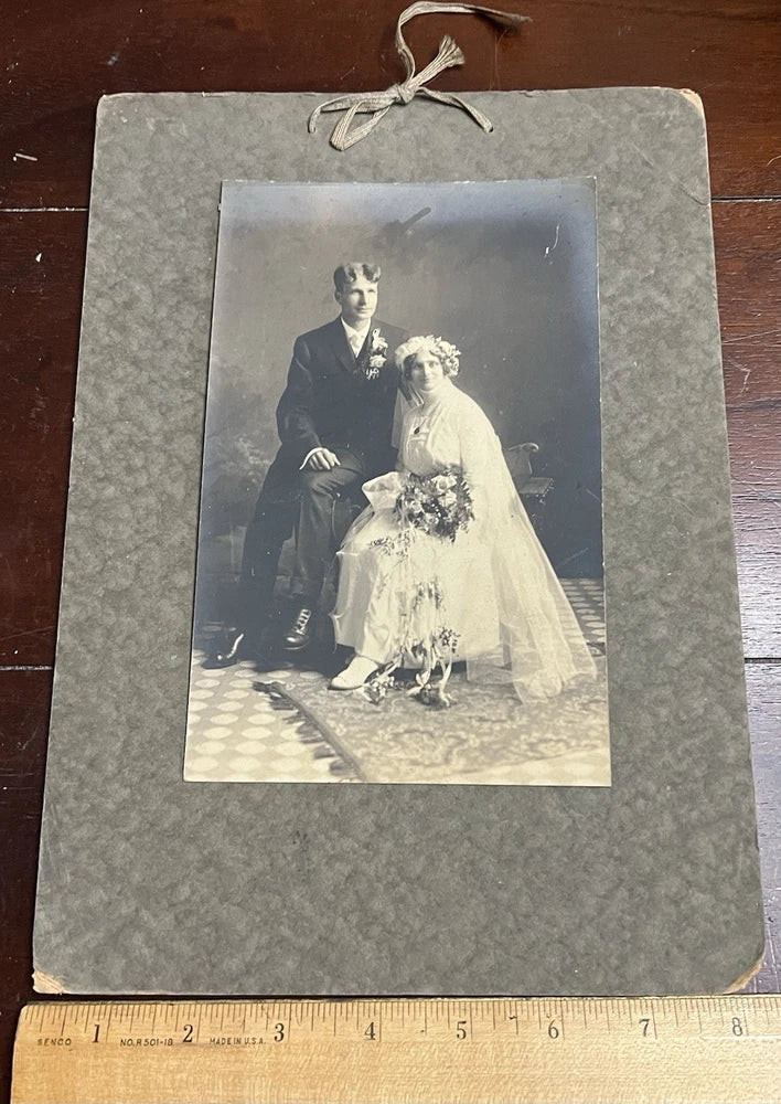 Photo on Board Bride and Groom, Flowers, Veil, Lace Model