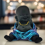 3.5"W Blue and Black Buddha Sitting Figurine Ornament Home Decor Unique Gift Model