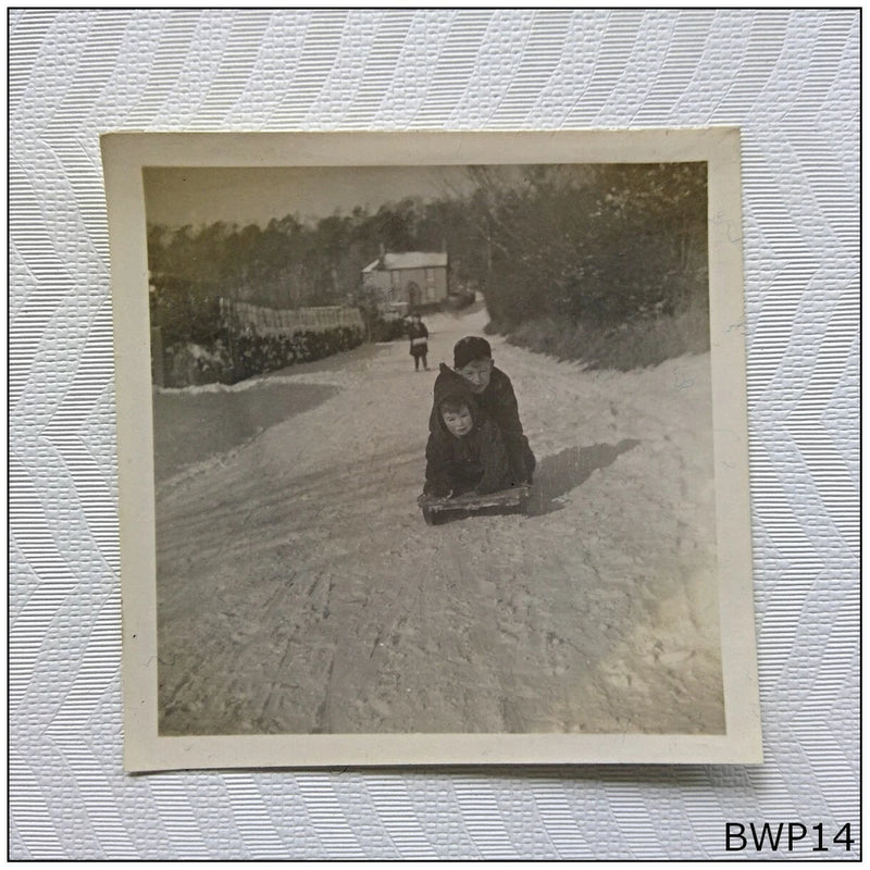2 Boys on Snow Board Old B&W Photograph (BWP14) Model