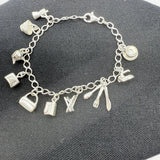 Vintage Sterling Silver Italy Charm Bracelet 10 Charms Mother's Day Cook Gift 7¡± Charms
