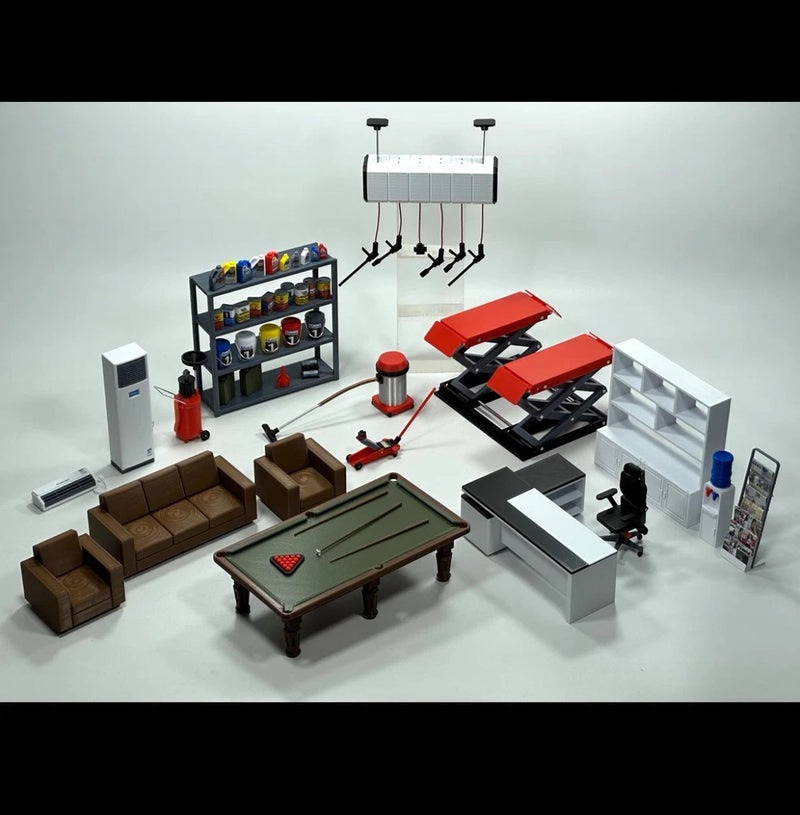 1/18 Diorama Garage Props Model Set Repair Workshop Furniture Tools Accessories Model