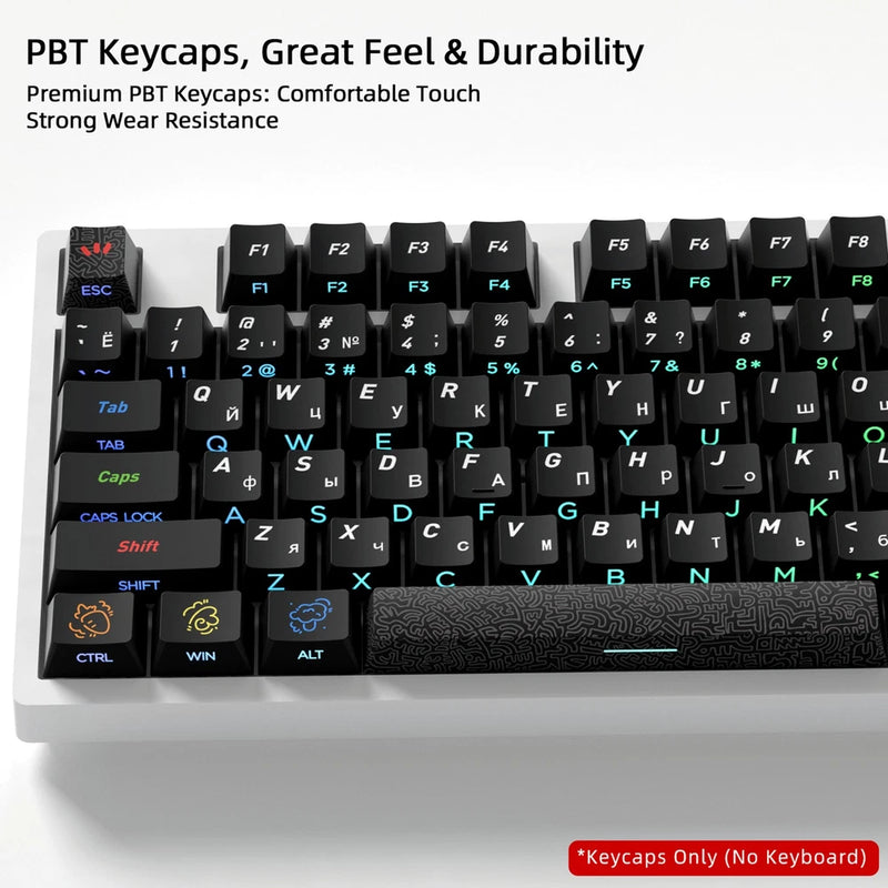 128 Key Korean Russian Backlit Keycaps Cherry Profile for MX Mechanical Keyboard Model