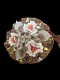 Faceted Crystal And Pink Rose Bouquet Figurines Set Of 2 Model