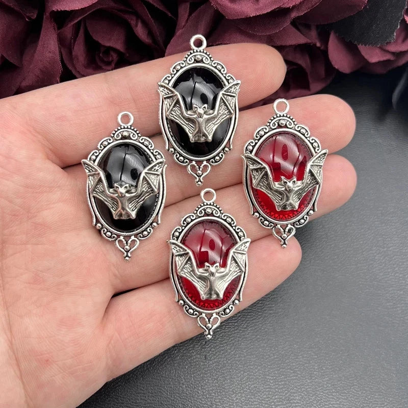 4pc Bat Charms Silver Plated Cameo Pendant Halloween Gothic DIY Jewelry Making Charms