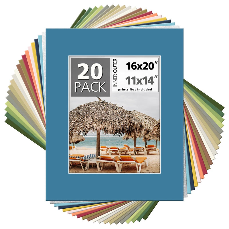 20 Pack 16x20 Picture Mat Boards Fits 11x14 Acid-Free Bevel Cut Picture Framing Model