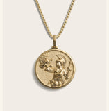 18K Gold Plated Greek Mythology Coin Pendant and Necklace / Athena Goddess Gold Charms