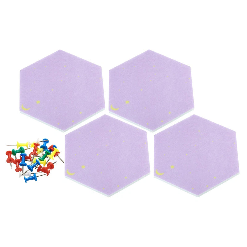 4Pcs Hexagon Felt Bulletin Tile Self Adhesive Mini Wall DIY Pin Board Purple Model
