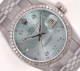 Rolex Datejust 36mm Stainless Steel Jubilee Diamond Bezel Ice Blue Diamond Dial Model