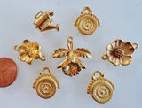 Vintage Gold Tone Metal Floral Watering Can and Fancy Charms Lot 7 Charms