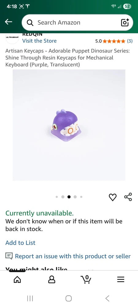 Artisan Puppet Translucent Dinosaur Keycap Model