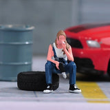Miniature Figure Scene Props 1/64 Handsome Female Mechanic Smoking Diorama Model Model