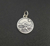 Handmade Sterling Silver Ocean Wave and Sun Small Round Charm Pendant Unique Charms