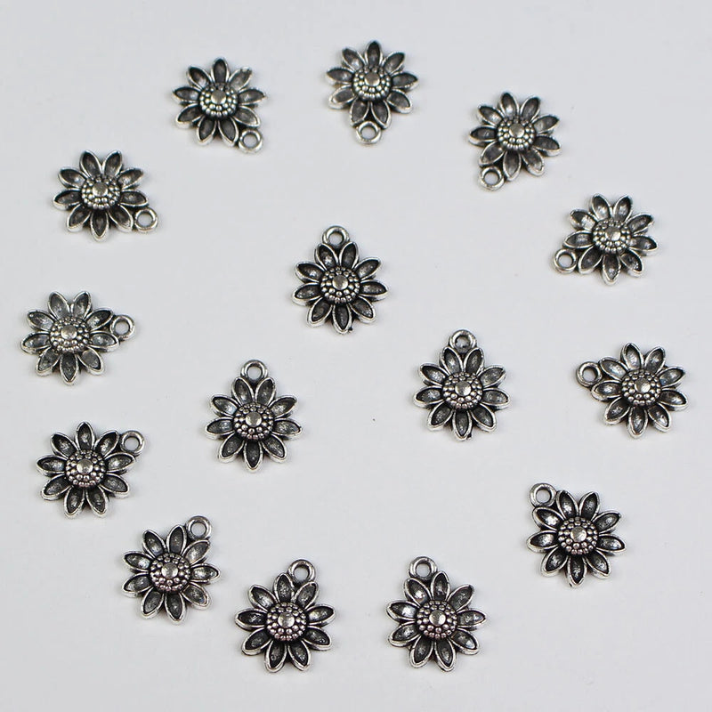 75pcs/lot Antique Silver Charms Sunflower Shape Pendants for DIY Jewelry Making Charms