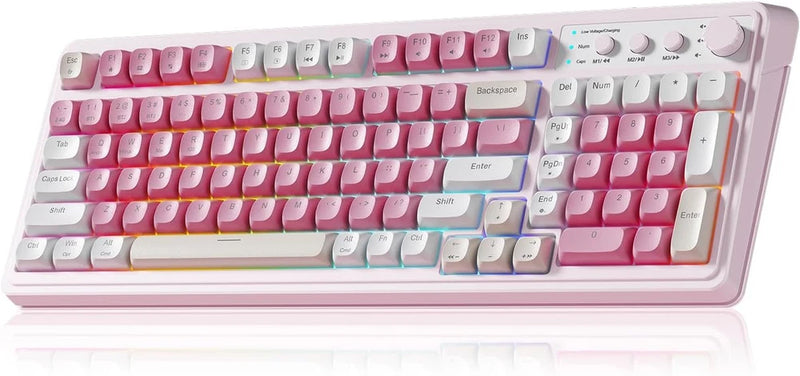 99 Key Keyboard, Wireless Pink Gaming Keyboard Creamy with Number Pad Model