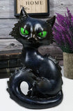 Witchcraft Mystical Curling Black Cat Green Eyes Sitting Halloween Figurine Model