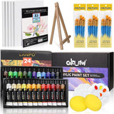 Acrylic Painting Kit 24 Colors Paint Set with Brushes Easel Canvas Crafts Art Model