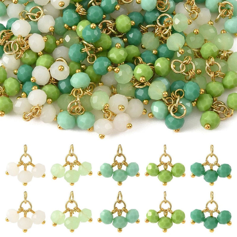 50Pcs 5 Colors Glass Pendants, Green Theme Faceted Rondelle Charms for DIY Charms