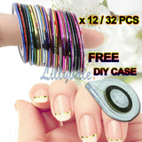 NAIL STICKER ROLLS 12/32PC STRIPING TAPE LINE NAIL ART UV GEL TIPS DIY KIT Model