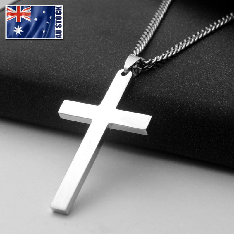 Stainless Steel Plain Silver Jesus Cross Crucifix Pendant Necklace Mens & Womens Charms