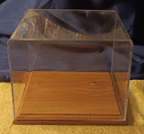 Clear Acrylic Display Case w/ Beveled Wood Base for Collectibles 9x9x7 Inch~ EUC Model