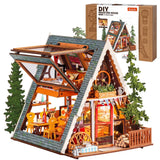 Rolife DIY Miniature Forest Tiny House Kit-A-Frame Cabin with LED Lights 1:12 Model